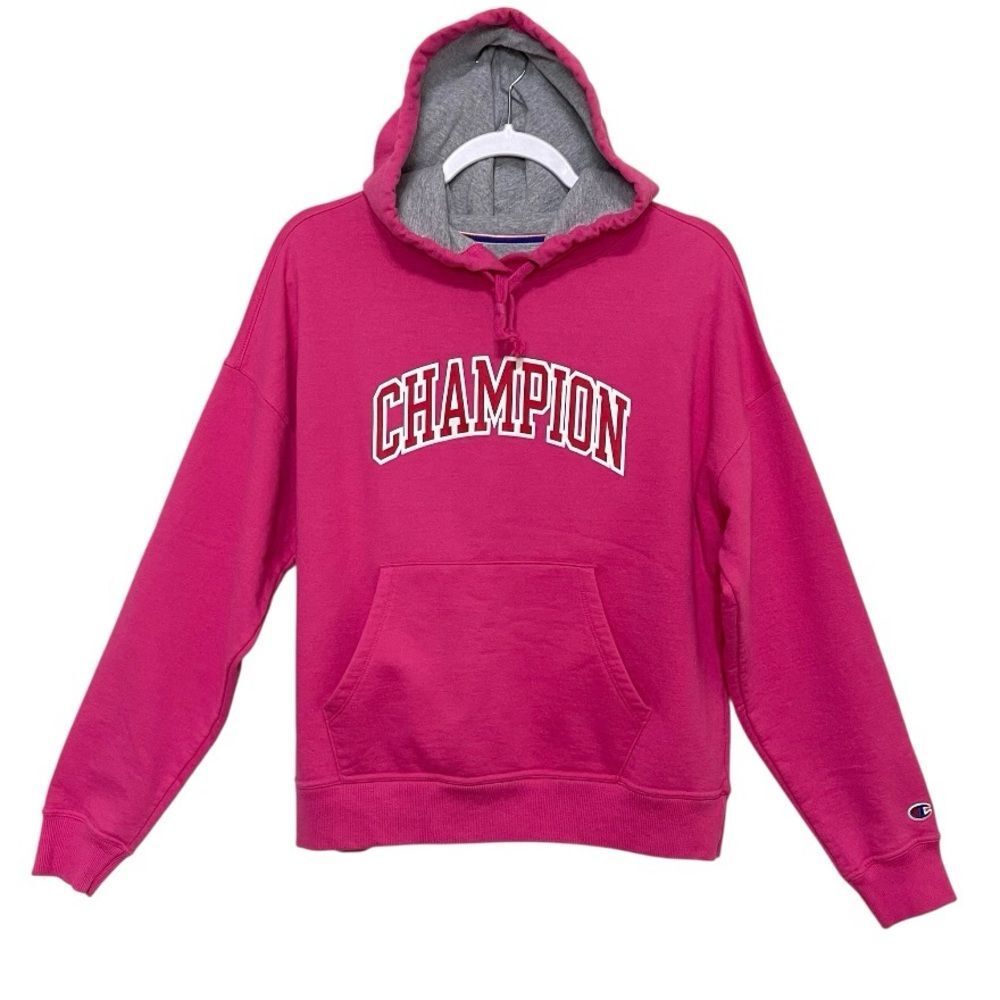 Champion Authentic Athleticwear Pink Hoodie Sweatshirt Spell Out Logo Women M